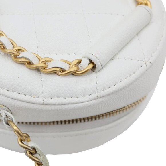 Chanel In The Loop Round Caviar Leather Clutch Crossbody Bag White - Picture 6 of 12